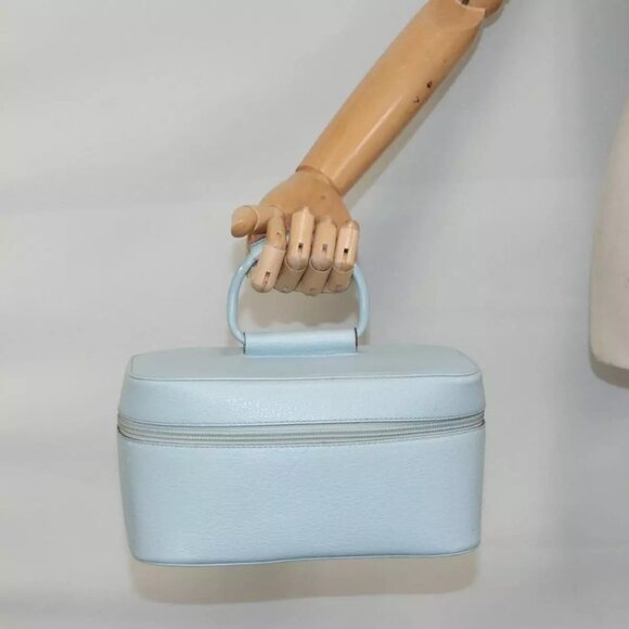 GUCCI Vanity Cosmetic Pouch Leather Light Blue Silver 039 1705 0710 Auth - Picture 1 of 16